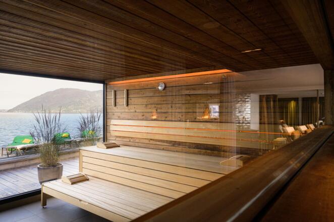 Blick aus der Panorama Sauna im See-Spa Seehotel D