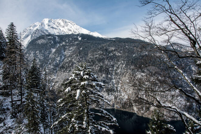 Blick vom Hochbahnweg über den Königssee zum Watzmann