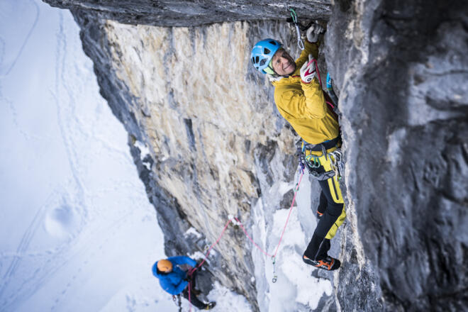 Im Quergang der 2. Seillänge