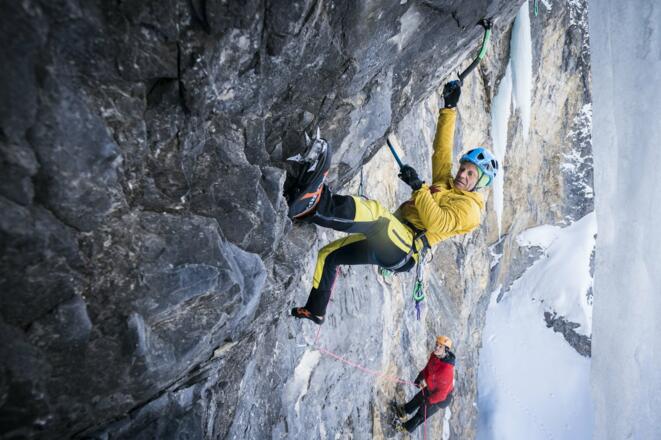 &quot;foothook&quot; in der Schlüsselstelle des Iceman.