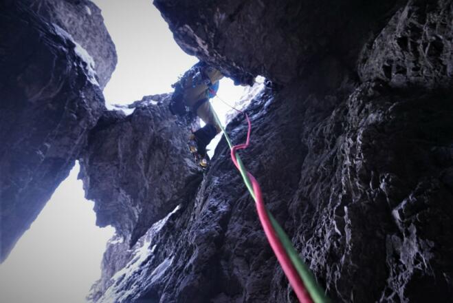 Kaminkletterei in der Schneiderspitze Nordschlucht