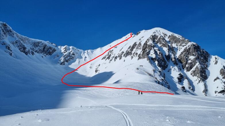 Elmer Muttekopf - Verlauf des Anstiegs nach Verlassen des Schafkars