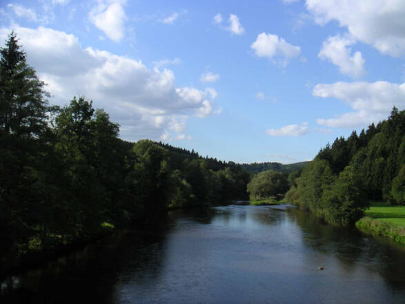 Der Blick auf die Ilz hinter dem Stauwerk bei Fischhaus