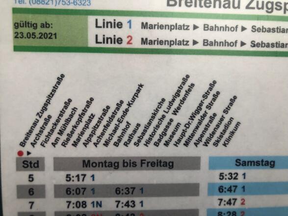 Bushaltestellen Richtung Zentrum