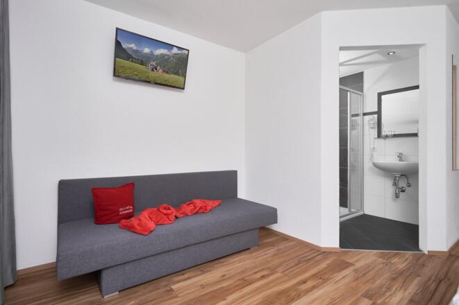 Schlafzimmer mit Dusche/WC und Schlafsofa