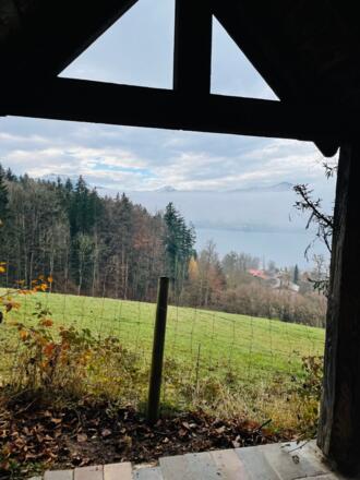 Blick von der Gedenkkapelle auf den Tegernsee