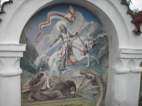 Hl. Georg an der Friedhofmauer von Albrechtice