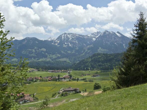 Die Schau vom Aussichtspunkt am Herrenberg zu Heidelbeerkopf, Entschenkopf und Rubihorn