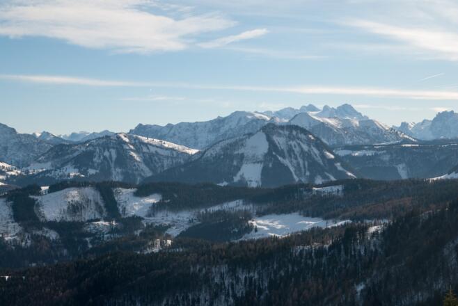 Blick vom Zwölferhorn auf Postalm und Dachstein