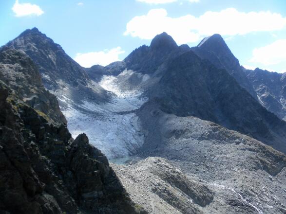 Hüttenferner, Riffljoch und Glockturm vom Rotschragenjoch