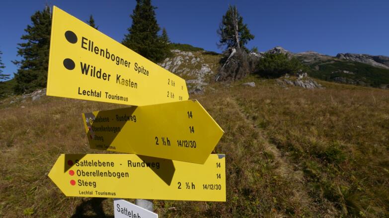Wegweiser auf der Sattelebene