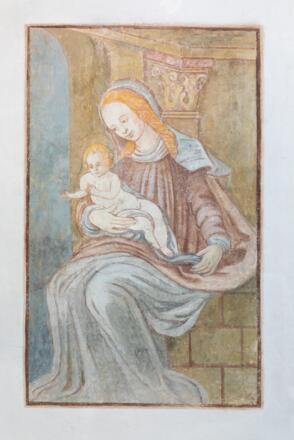 Maria mit Kind, Fresko in der Pfarrkirche St. Nikolaus, Kirchberg bei Simbach