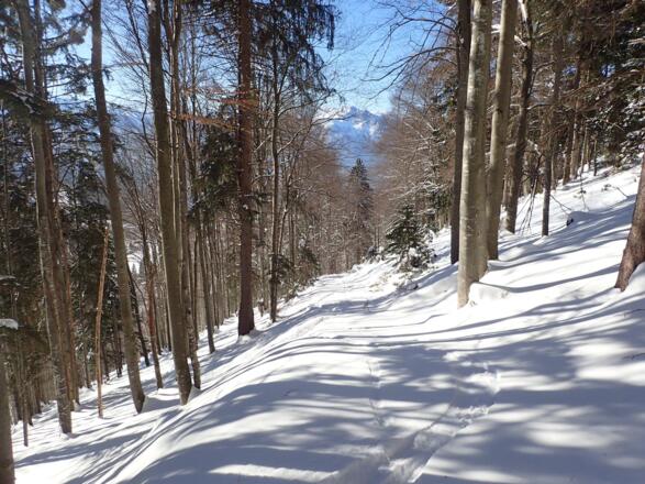 Abfahrt unterhalb der alten Bahntrasse