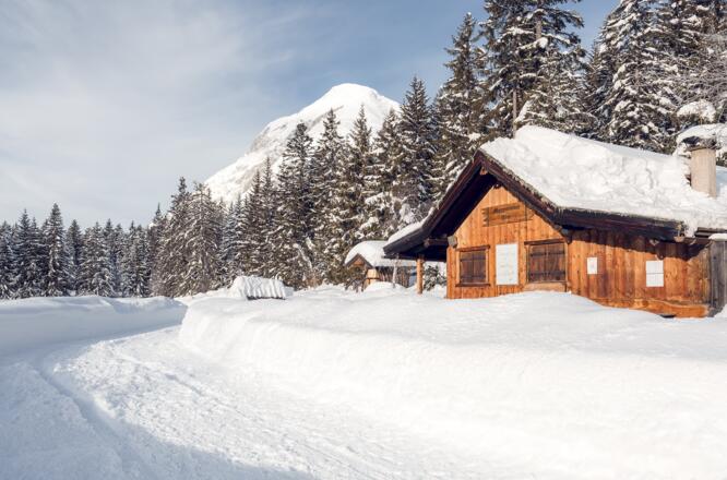 Hüttchen im Muggenmoos mit Blick zur Hohen Munde.