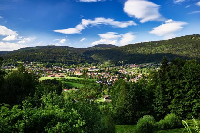 Blick auf Bodenmais vom Harlachberg