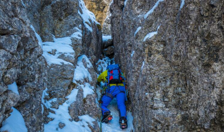 dritte Seillänge (schamle Rinne am Anfang)