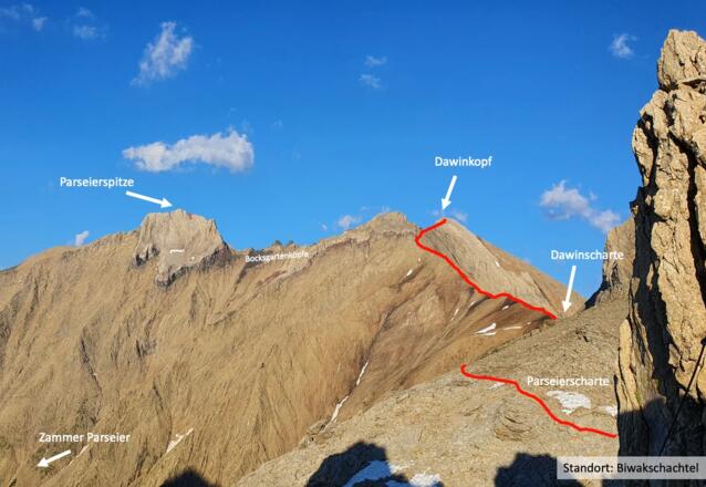 Dawinkopf und Parseierspitze vom Roland-Ritter-Biwak