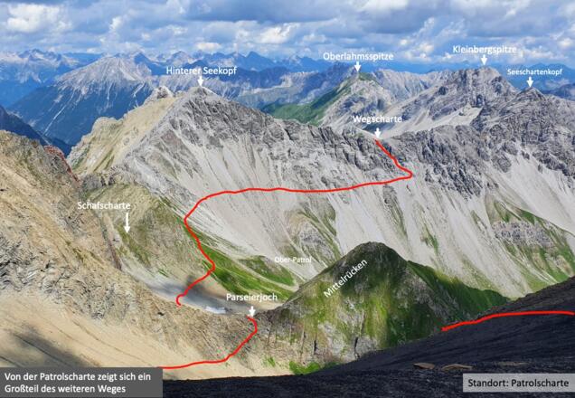 Blick von der Patrouillenscharte bis zur Wegscharte