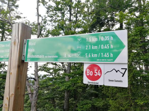 Beschilderung "Seven Summits" (unten rechts; entgegen der Trackrichtung)