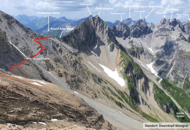 Blick auf den heikelsten Teil des Höhenweges