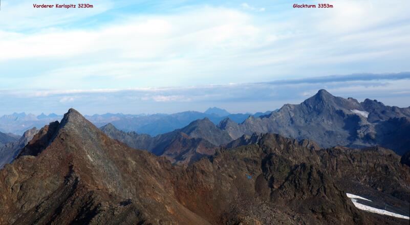 Glockturm vom Falginjoch gesehen.