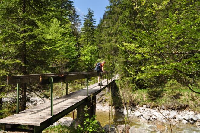 An dieser Brücke beginnt der Steig in die Rappinschlucht.