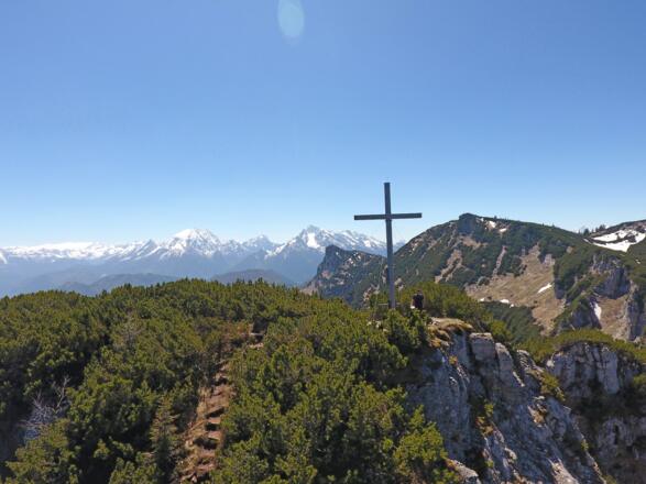 Dreisesselberg, im Hintergrund - frisch verschneit - Watzmann und Hochkalter.