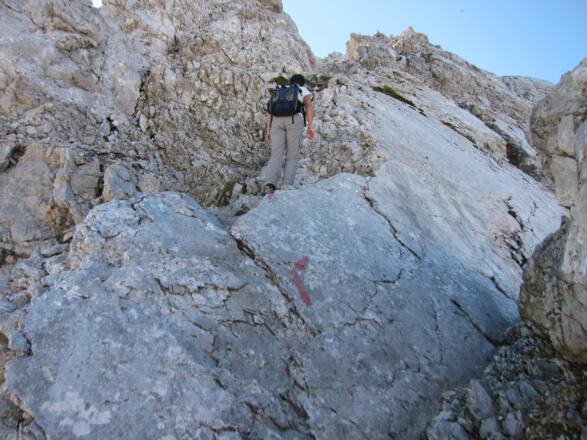 Schlüsselstelle am Weg zum Gipfel der Tratenspitze