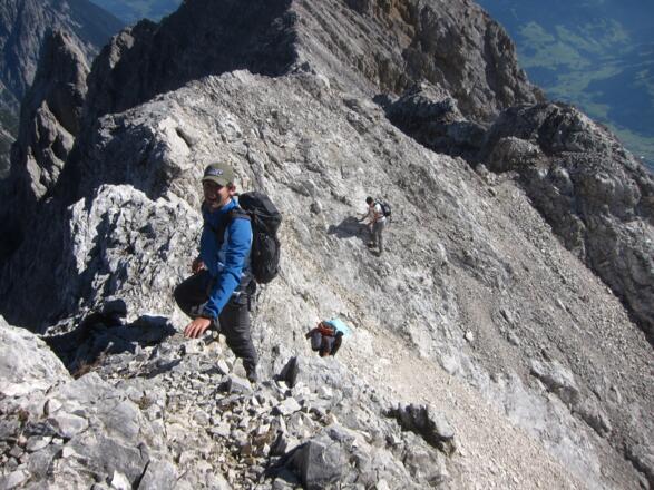 Schlüsselstelle am Weg zum Gipfel der Hohen Fürleg