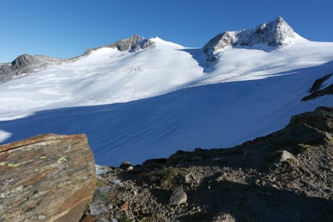 Blick über den Mullwitzkees mit Rainerhorn, Großvenediger und Hohem Aderl
