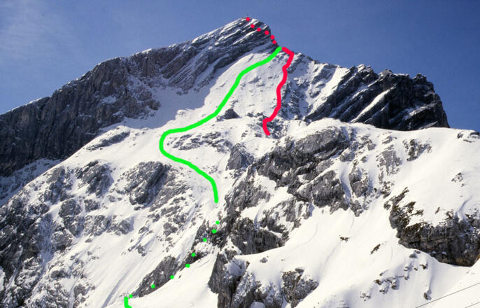 Alpspitz Nordwand mit Routenverlauf