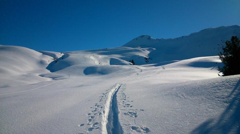 im weitläufigen Abfahtsgelände viel Platz für die eigene Spur