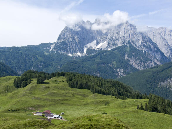 Ausblick von der Schnappenalm auf das Kaisergebirge