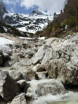 Am oberen Rand des Wasserfalls sollte der Schnee beginnen.
