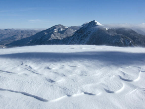 Von der Schlehdorfer Alm schweift der Blick zu Sonnberg und Jochberg