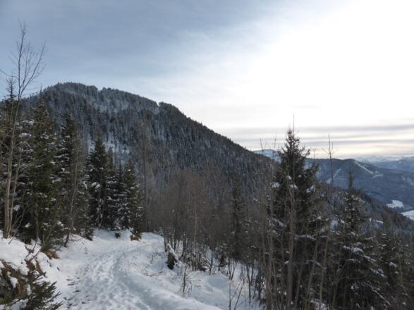 Aufstieg über die Skiroute, im Hintergrund der Spielberg