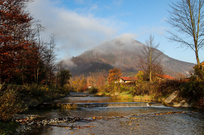 Auerbach im Herbst mit Nebelschwaden