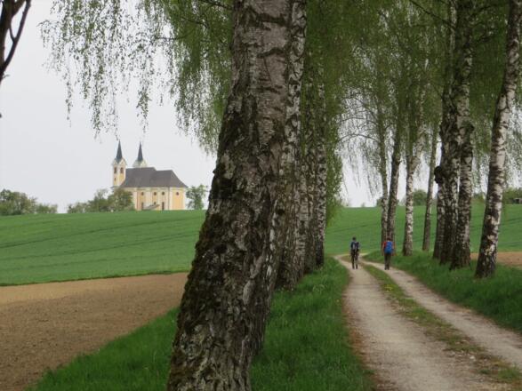 Pilger:innen auf dem Weg zur Wallfahrtskirche Heiligenkreuz bei Kremsmünster