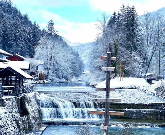 Der Kieferbach am Wehr direkt vor der Fewo zwischen Berg und Bach in KIefersfelden,