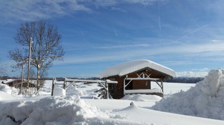 verschneites Gartenhaus