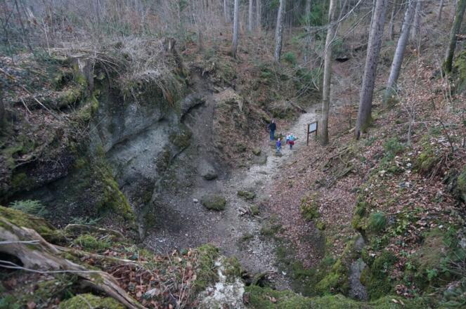 Von oben offenbaren sich die Ausmaße des Nagelfluh-Aufschlusses