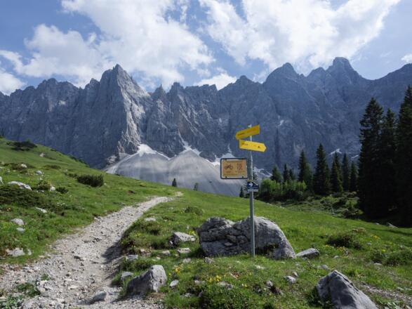 Mountainbiker bleiben auf dem Forstweg, Wanderer können abkürzen