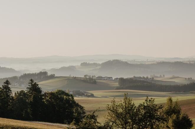 Blick in die huegelige Landschaft
