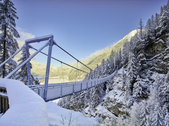 Hängebrücke am Burgstein Winter