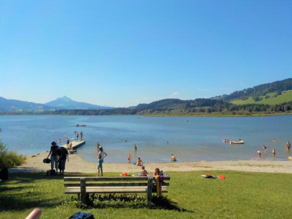 An einem heißen Sommertag kann man sich im Grüntensee gut abkühlen und auch den Kletterwald besuchen