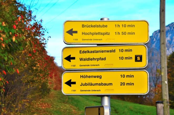 Wegschilder Edelkastanienwald Unterach am Attersee