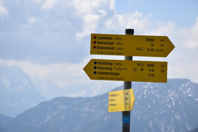 Weggabelung, an der wir Richtung Laubeneck und Hennenkopf abbiegen