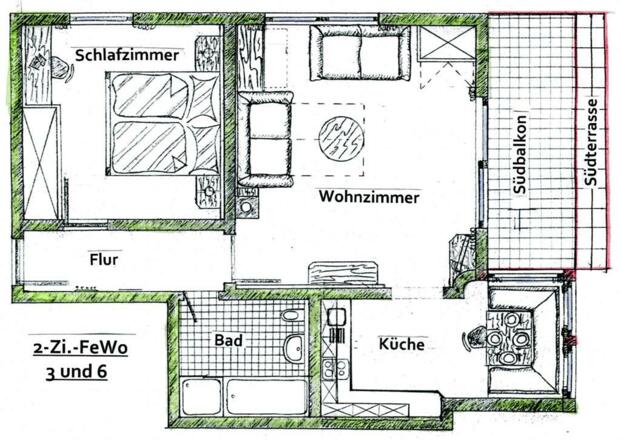 Grundriss 2-Zi.-FeWo 3 + 6