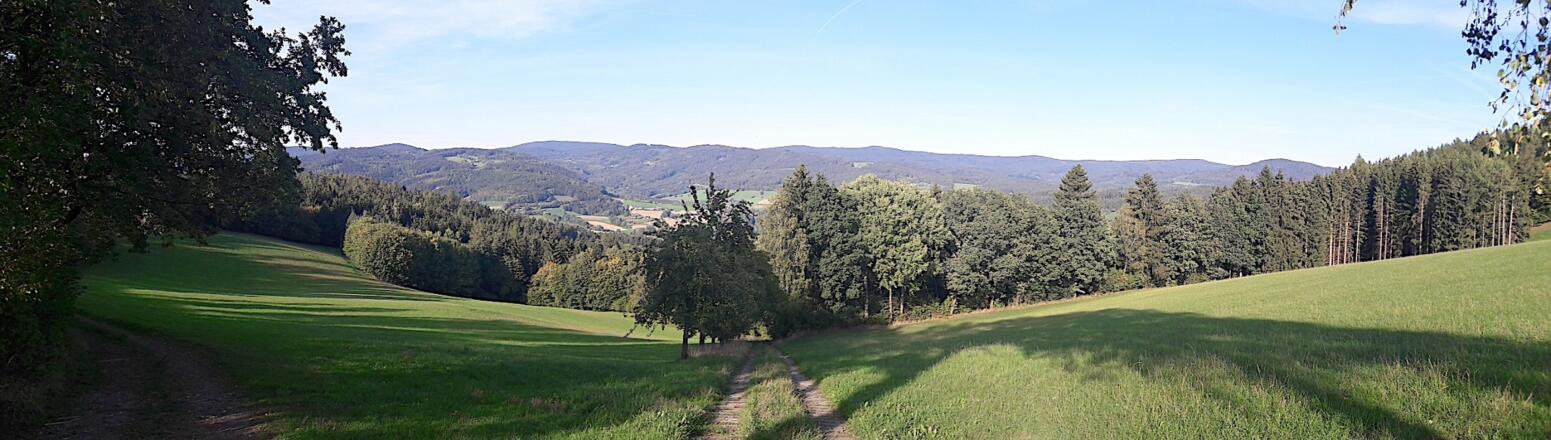 Panorama auf die Berge bei St. Englmar vom Pröller bis zum Hirschenstein