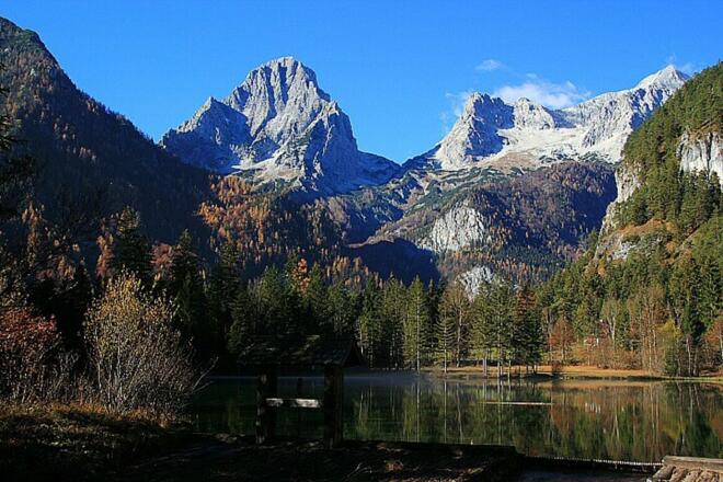 der Schiederweiher mit dem großen Priel im Hintergrund
